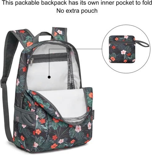 Miniatura 4 de G4Free Mochila Ligera Plegable de 20L para Viajes y Senderismo, Mochila de Día Plegable para Hombres y Mujeres B-flower Negro