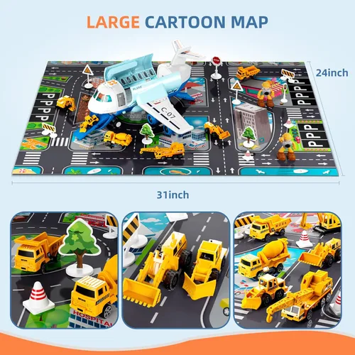 Miniatura 6 de Avión de carga de transporte, juego de juguetes de avión temáticos grandes, juego de vehículos de juguete educativo con sonido y luz de humo, avión