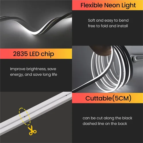 Miniatura 7 de Tira de neón DC 24V 1.6-65.6 ft IP67 impermeable, multicolor, retroiluminación de TV, tubo de silicona flexible para el hogar, luz LED