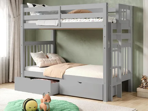 Miniatura 14 de Bedz King Literas altas de tamaño individual sobre individual, estilo Mission con escalera lateral y 2 cajones debajo de la cama, color cereza oscuro