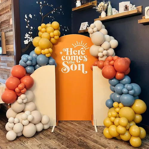Miniatura 3 de Here Comes the Son - Kit de Guirnalda de Arco de Globos 147 Piezas Globos Boho Retro Azul Polvoriento Naranja Quemado Amarillo Mostaza para Baby