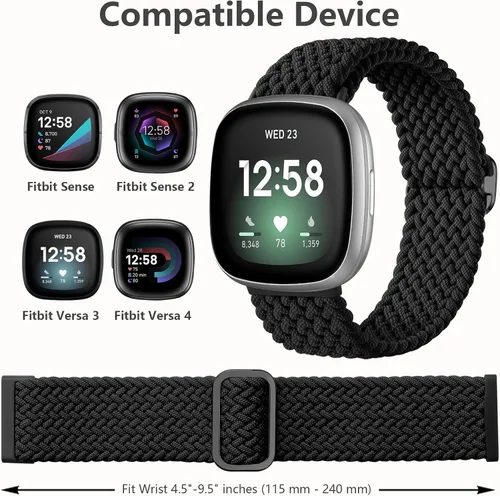Miniatura 7 de Maledan Banda elástica trenzada compatible con Fitbit Sense/Versa 3/4 y Sense 2, correa elástica suave para reloj inteligente, accesorio