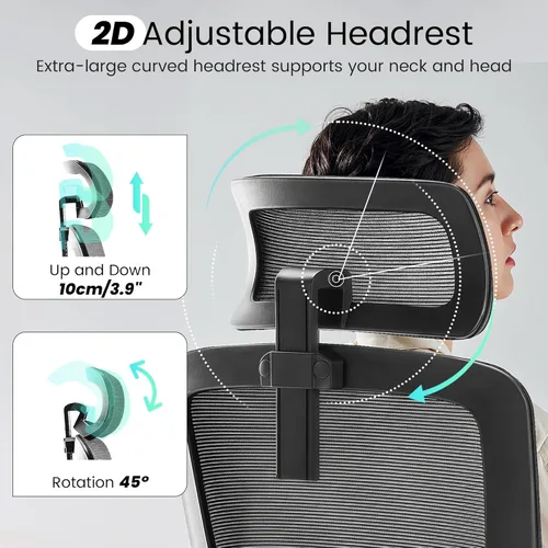 Miniatura 4 de Fizzin Silla de Oficina Ergonómica, Sillas de Computadora de 400 LBS con Soporte Lumbar Ajustable, Silla de Escritorio de Malla Transpirable Negro