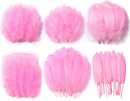 Miniatura 12 de Larryhot White Craft Feathers - 240 plumas naturales mixtas de 6 estilos para bodas, fiestas en casa, suministros de atrapasueños y manualidades