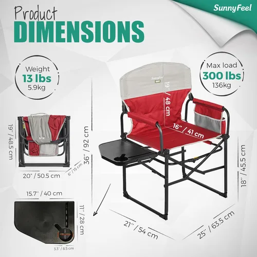 Miniatura 2 de SUNNYFEEL Silla de directores de campamento de gran tamaño, paquete de 2, sillas plegables portátiles para adultos resistentes con mesa auxiliar