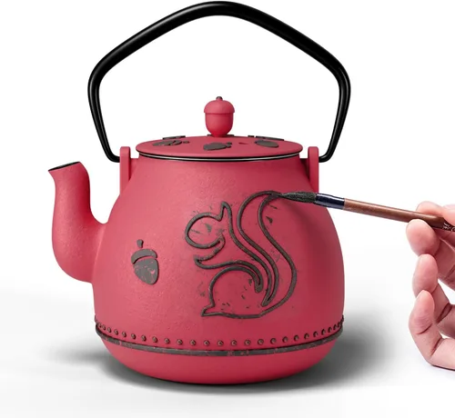 Miniatura 13 de Toptier - Tetera de hierro fundido, hervidor de té seguro para estufa japonés de hierro fundido, tetera de diseño de diamante con infusor removible