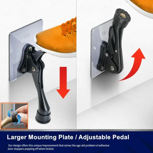 Miniatura 2 de HOME&I Tope de puerta abatible de 4 pulgadas con placa de montaje autoadhesiva grande, tope de puerta ajustable resistente, soporte de puerta