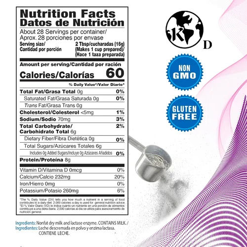 Miniatura 2 de DairySky Leche en Polvo Sin Lactosa 16 Oz - Leche en Polvo Sin Grasa y Sin OMG para Hornear y Café, Kosher con Proteína y Calcio, Gran Sustituto