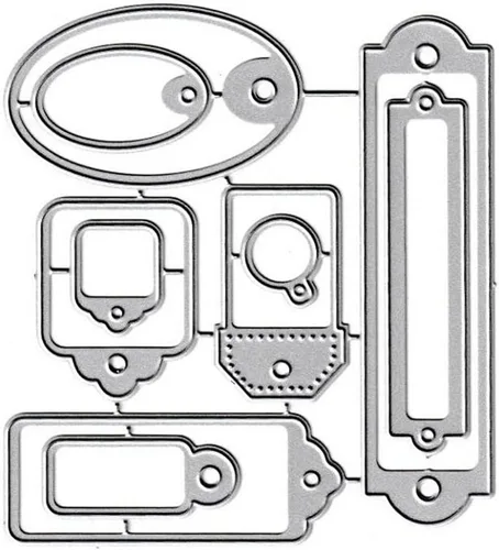 10 troqueles de corte de etiquetas, diez etiquetas troqueladas, plantillas de metal en relieve para tarjetas, álbumes de recortes y manualidades,