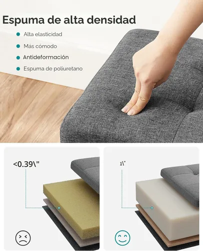 Miniatura 7 de SONGMICS Banco otomano de almacenamiento, reposapiés plegable con patas, 15 x 43 x 15.7 pulgadas, banco de extremo de cama, baúl de almacenamiento