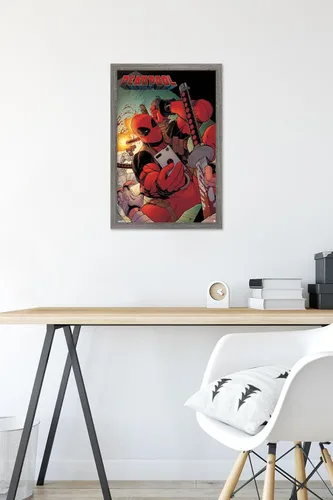Miniatura 6 de Trends International Marvel Comics Deadpool - Póster de pared para selfies, 14.725 x 22.375 pulgadas, versión enmarcada de madera de granero