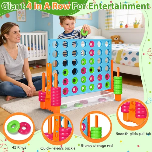 Miniatura 2 de GADFISH Gigante 4 en una fila: 2.6 pies de alto para exteriores 4 en una fila, perfecto para uso en interiores y exteriores, juego gigante de 4