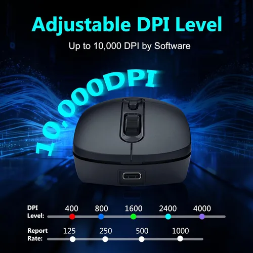 Miniatura 4 de E-YOOSO Mouse inalámbrico para juegos, 10,000 DPI, trimodo de 2.4 GHz/Bluetooth/USB-C con cable, retroiluminación RGB, 6 botones programables, mouse