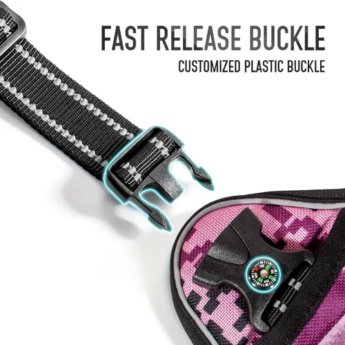 Miniatura 7 de Arnés táctico para perros medianos y grandes, camuflaje morado, control ajustable sin tirones con asa, chaleco reflectante resistente, talla M