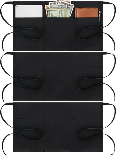 Miniatura 13 de Delantal de cintura BOHARERS con 3 bolsillos - Negro Delantales cortos de camarera, camarero, servidor