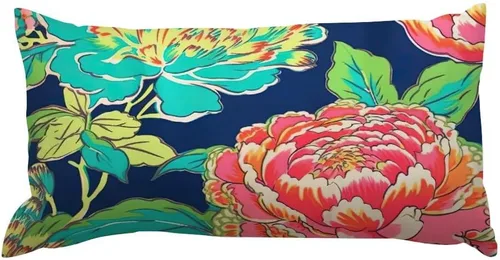 Miniatura 35 de Chinoiserie Throw Pillow Case Red Peony Floral Lumbar Pillowcases Asian Style Decorative Pillow Home Cotton Linen 12x18 Rustic Cushion Cover for