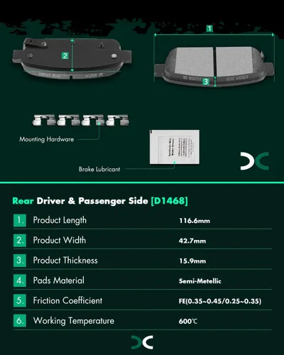 Miniatura 3 de SCITOO D1468 Kits de pastillas de freno semi-metálicas traseras Compatibles con Buick Cascada/Encore/Verano, para Chevrolet Cruze/Cruze