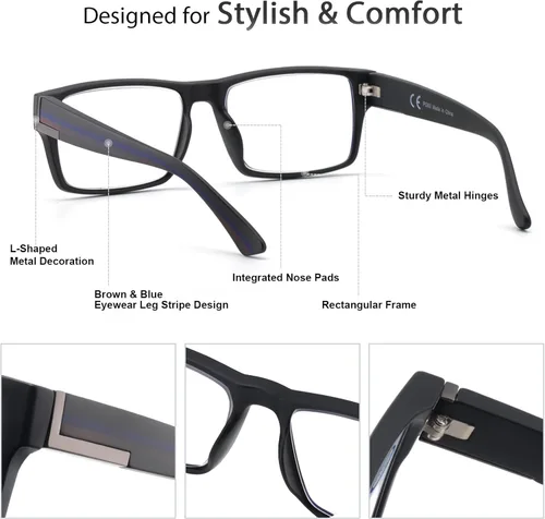 Miniatura 4 de SKYOAK Excelente TR90 - Lentes de lectura irrompibles progresivos multienfoque para hombres, marco grueso, anti luz azul/lectores UV, paquete de 2