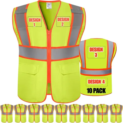 Miniatura 38 de Chaleco de seguridad personalizado BeautyWill con logotipo personalizado Clase 2, chaleco reflectante de alta visibilidad con bolsillos, ropa
