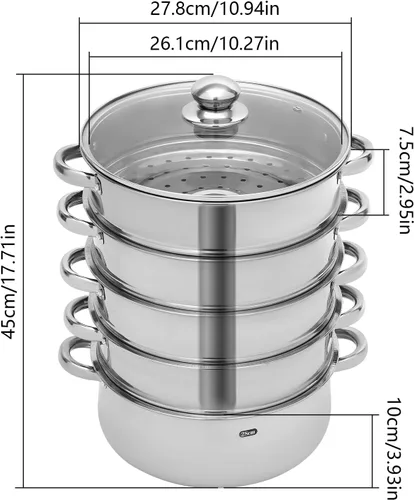 Miniatura 2 de 5 Tier Acero Inoxidable Cocina Vapor Set Pan Cook Pot con Tapa de Vidrio USA