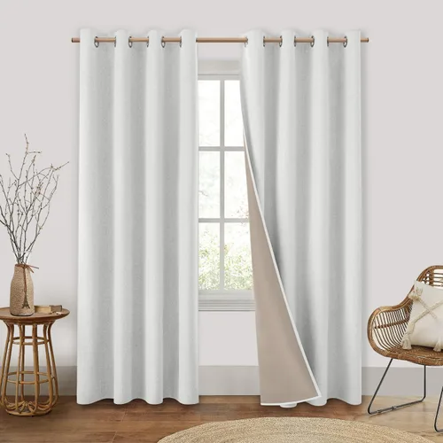 Miniatura 26 de Homeideas Cortinas Rosa Claro 100% Opacas de 84 Pulgadas de Largo, Gruesas Cortinas de Lino Sintético/Mezcla de Lino Texturizadas, Lindas Cortinas