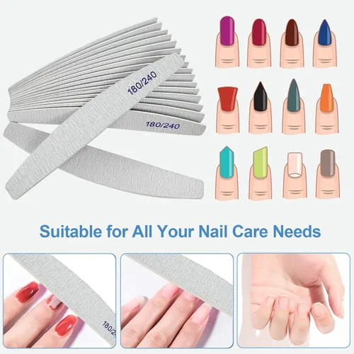 Miniatura 2 de Limas de uñas (paquete de 12), lima de uñas de madera de grano 180/240, lima de uñas de doble cara de madera Emory para uñas naturales, profesional