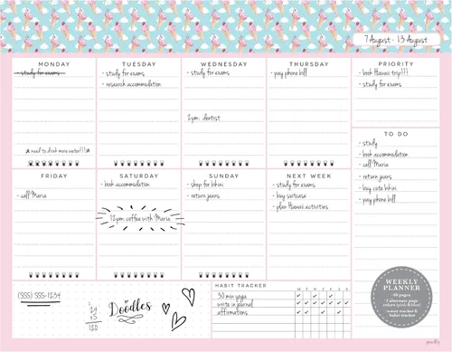 Bloc de notas semanal sin fecha de 52 páginas con lista de tareas pendientes y rastreador de hábitos, almohadilla de escritorio semanal para Rosa y