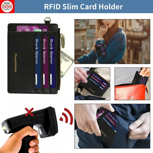 Miniatura 3 de Small Wallet for Women RFID Card Holder ID Case Wallet with key chain Wristlet Keychain with Coin Purse (B-Black)