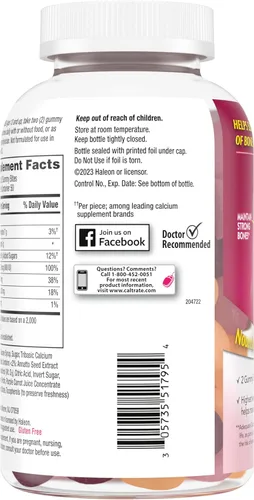Miniatura 10 de Caltrate Gummy Bites 500 mg Suplemento de calcio y vitamina D, cereza negra, fresa, naranja, 100