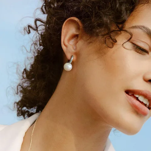 Miniatura 28 de Aretes colgantes de plata de ley 925 seleccionados a mano AAA+ de 7.5 a 0.315 in con perlas cultivadas de agua dulce blancas para mujer