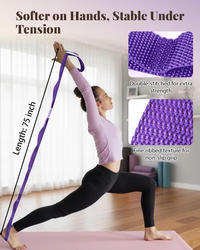 Miniatura 4 de Trideer Stretching Strap with Loops & Leg Lifter, Non-Elastic PT-Style Physical Therapy Strap for Knee Replacement Rehab, Hamstring, Calf & Back