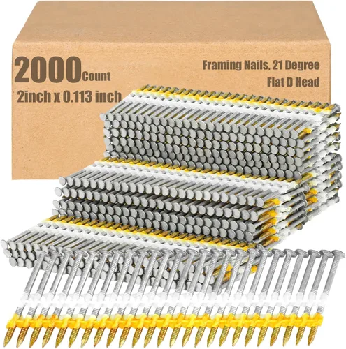 Miniatura 16 de Clavos de encuadre Therwen, 21 grados, cabeza plana en D, galvanizados, vástago con anillo, fila fija de plástico, clavos de encuadre de 21 grados