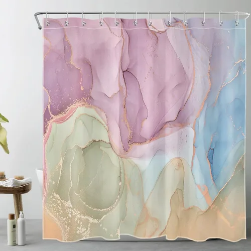 Miniatura 16 de LB Cortina de ducha abstracta de mármol, textura de mármol rosa y negro, cortina de ducha de arte moderno para baño, 60 x 72 pulgadas, tela