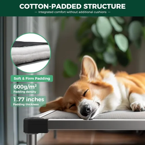 Miniatura 2 de FXW TitanNest Cama Elevada para Perros a Prueba de Masticación, Catre Elevado para Uso en Interiores/Exteriores/Camping, Cama Acolchada para Gris