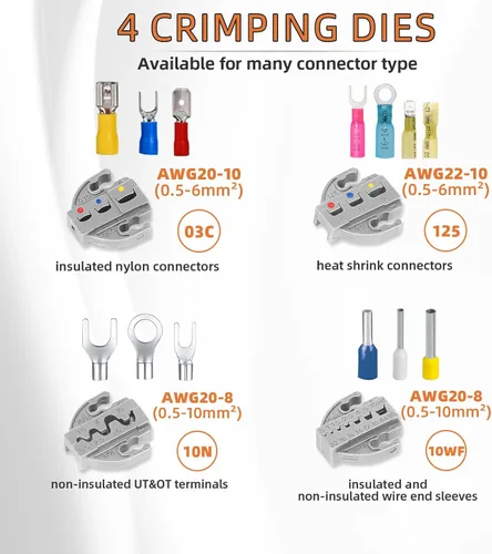 Miniatura 2 de KF CPTEC Kit de herramientas de engaste de alambre de trinquete de 5 piezas con mandíbulas de cambio rápido para conectores termorretráctiles