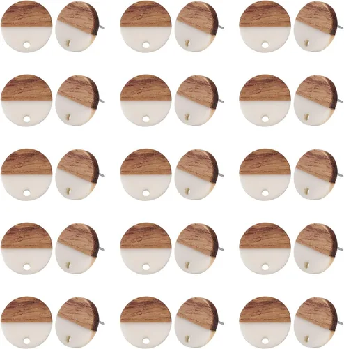 Miniatura 14 de FASHEWELRY 32 piezas de pendientes de madera para pendientes de madera de 0.59 pulgadas (0.591 in) pendientes de madera redondos planos en blanco