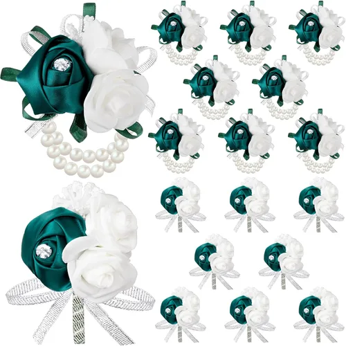 Zeyune Juego de 16 piezas de flores para hombres, ramillete de rosas para mujer, dama de honor nupcial, flor para boda, ceremonia, aniversario,