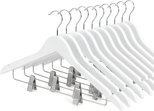 Miniatura 9 de TOPIA HANGER Perchas de madera para trajes con clips de metal ajustables (paquete de 10), perchas de ropa de madera maciza, gancho giratorio