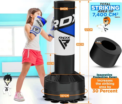 Miniatura 4 de RDX Saco de boxeo independiente para niños con guantes y funda, saco de boxeo junior de 4 pies con soporte para kickboxing, boxeo, artes marciales