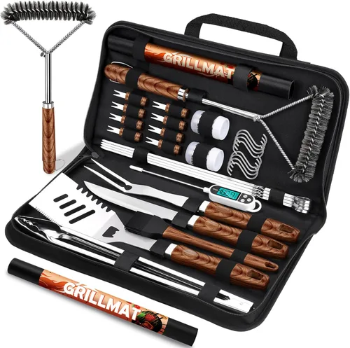 RINPIR Juego de 31 accesorios para parrilla de barbacoa para hombres y papás, herramientas de parrilla resistentes, regalos para Navidad, juego de