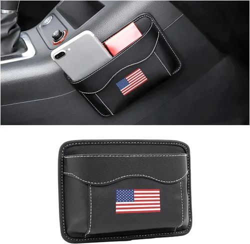 Miniatura 12 de Moly Magnolia Organizador de bolsillo lateral para asiento de automóvil, bolsa de almacenamiento de piel sintética con bandera estadounidense