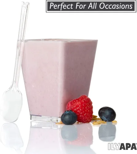 Miniatura 7 de Ilyapa Vasos de postre de plástico de 5 onzas, paquete de 20 mini tazas de postre con cucharas, taza pequeña transparente reutilizable