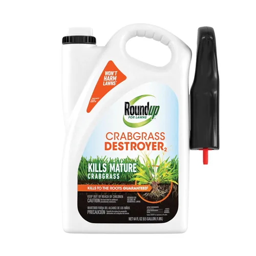 Roundup para césped Crabgrass Destroyer2, fuerte eliminador de malezas, mata garranchuelo, cola de zorro, pasto de ganso, listo para usar, 64 oz.