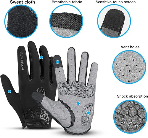 Miniatura 2 de Kyncilor Guantes de ciclismo, guantes de ciclismo, guantes de correr para hombres y mujeres, guantes de entrenamiento de dedo completo, pantalla