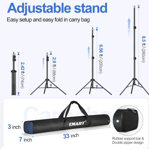Miniatura 3 de EMART - Soporte para telón de fondo de 10x8.5 pies (ancho x alto) para estudio fotográfico, kit de soporte ajustable con 2 barras transversales, 8