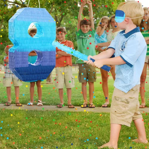 Miniatura 4 de Sratte Piñata número 1 2 3 4 5 6 7 8 9 Piñata con palo para los ojos vendados, piñata azul degradado para niños y niñas, suministros de decoración