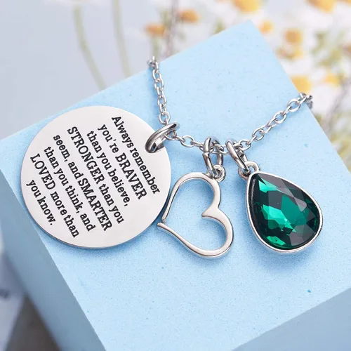 Miniatura 4 de LParkin Collar de piedra natalicia, grabado con texto en inglés You are Braver Than You Believe, regalo de graduación, mejor amigo, regalos