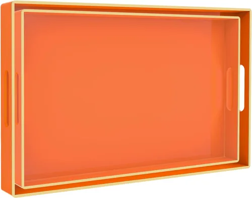 Miniatura 34 de MAONAME - Bandeja decorativa verde oscuro, bandeja de servir redonda de 13 pulgadas con asas, bandejas de plástico para mesa de café, bandejas