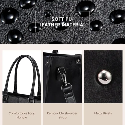 Miniatura 5 de LOVEVOOK Bolsa de mano para laptop para mujer, 15.6 pulgadas, de gran capacidad, de cuero vintage, impermeable, con bolso de mano, regalo ideal
