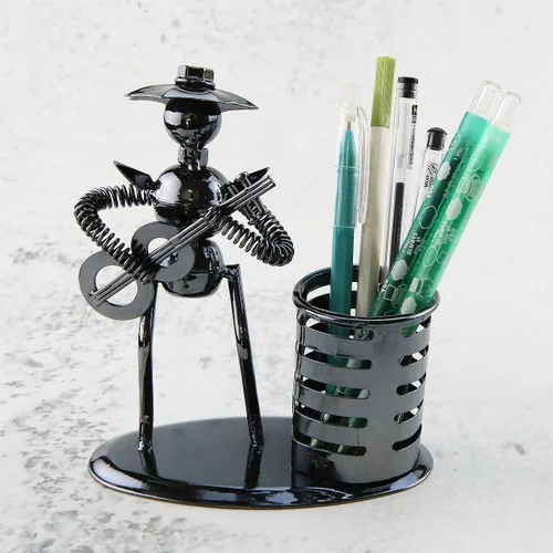 Miniatura 6 de Música Tema de Músico Sombrero de Hierro Hombre Arte de Acero Metal Personalidad Creativa Lápiz Titular de Lápiz Taza Oficina Estudiantes Escritorio